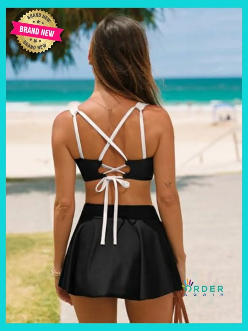 Women's Bikini Set High Waisted Swim Skirt Crossback Tie Modest Two Piece